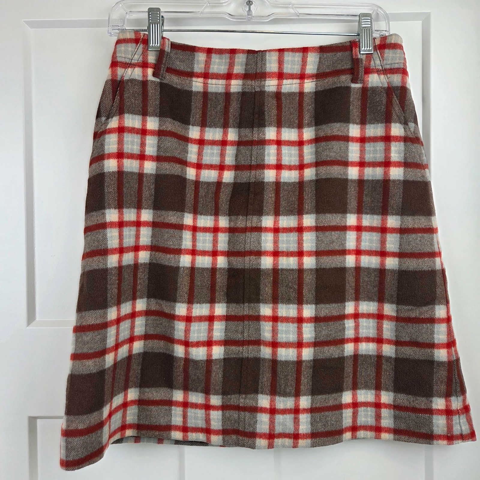 Vintage Lined Eddie Bauer Plaid Wool Cashmere Blend Skirt Brown Women's Size 4